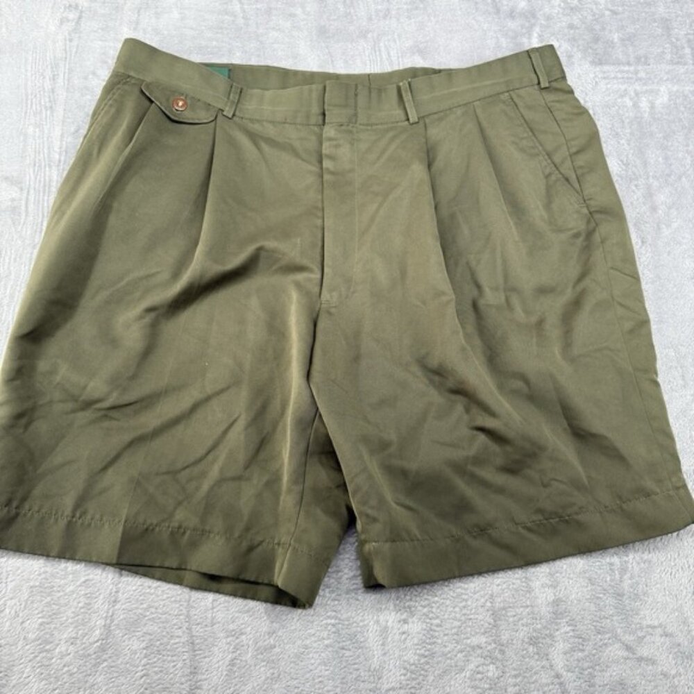 Orvis Mens Shorts Size 42 Pleat Front 5 Pockets Casual Soft Poly Olive Green